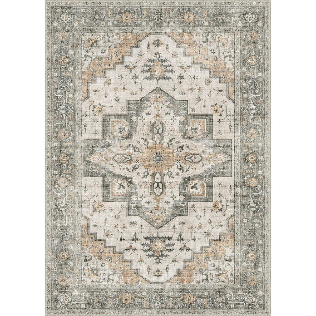Vintage Teppich Wohnzimmer 240x300cm Taupe – Waschbar & Rutschfest