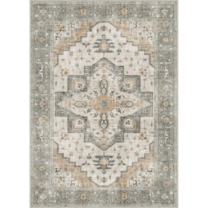 Vintage Teppich Wohnzimmer 240x300cm Taupe – Waschbar & Rutschfest
