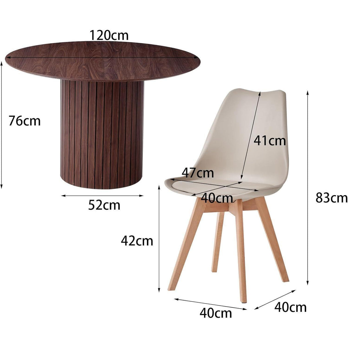 Runder Esstisch Set 120cm + 6 Stühle Dunkelbraun/Khaki