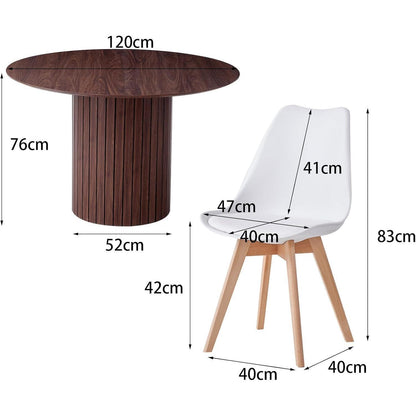 Runder Esstisch 120cm mit 6 Stühlen – Dunkelbraun & Weiß