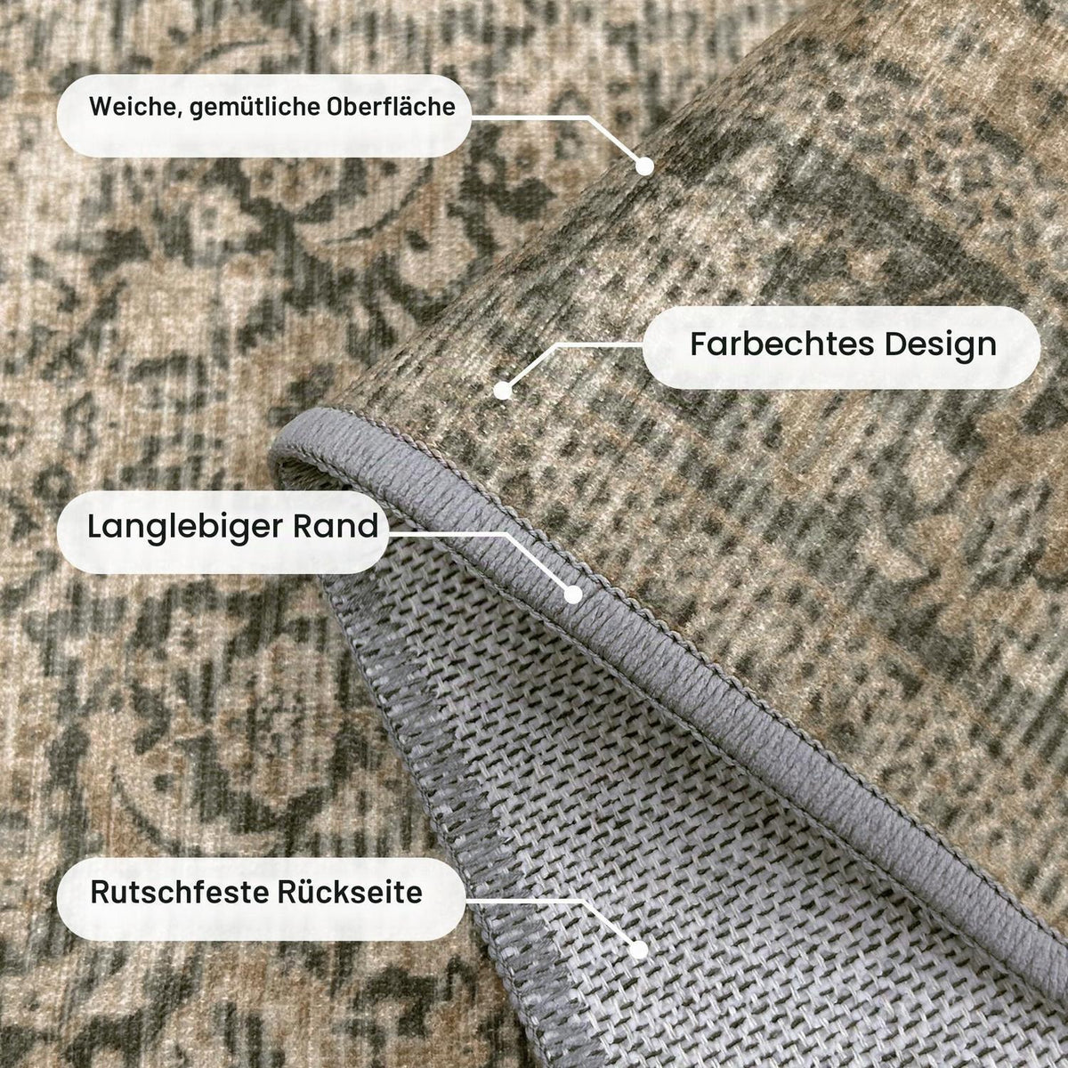 Vintage Teppich Wohnzimmer 300x400cm Hellbraun Rechteckig