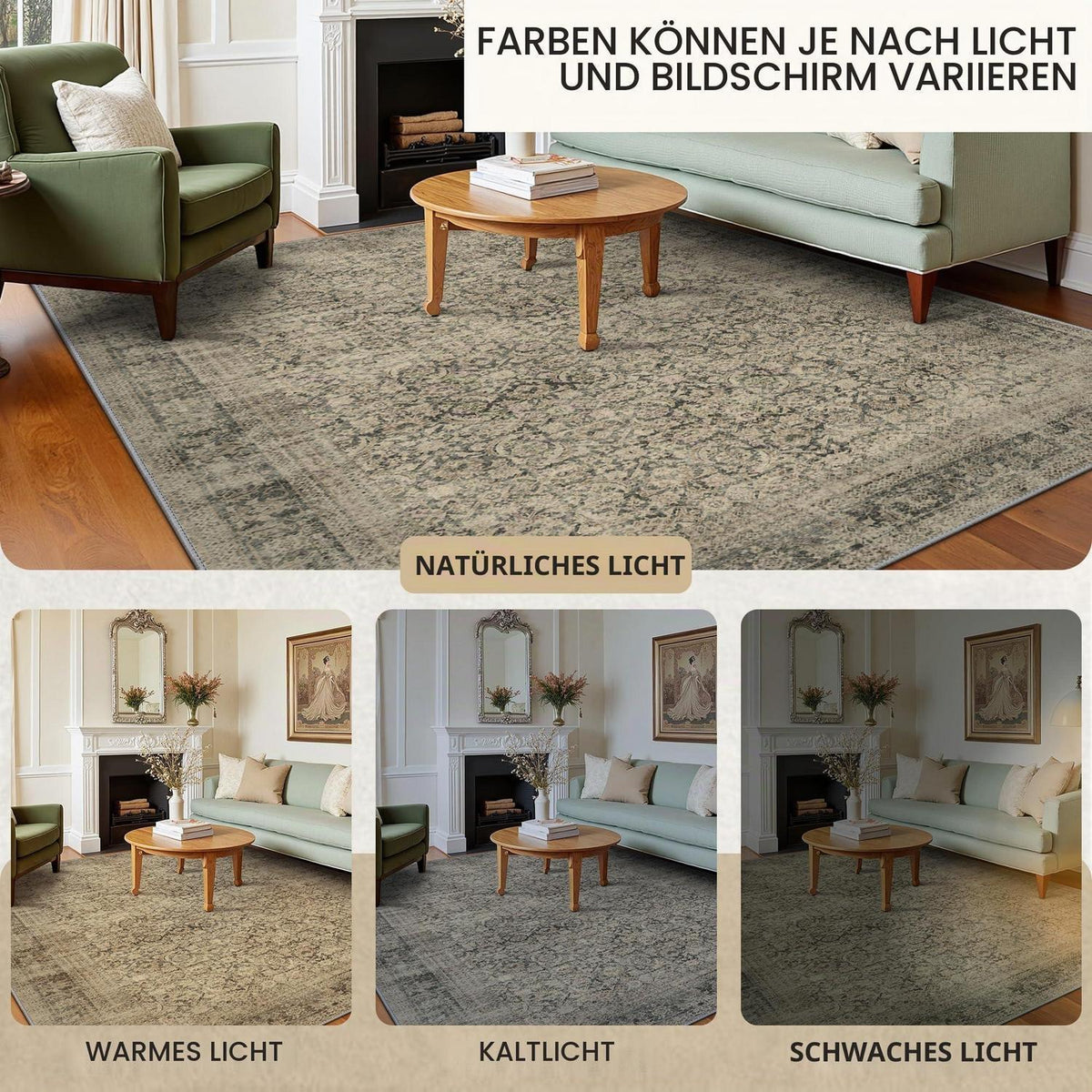 Vintage Teppich Wohnzimmer 300x400cm Hellbraun Rechteckig