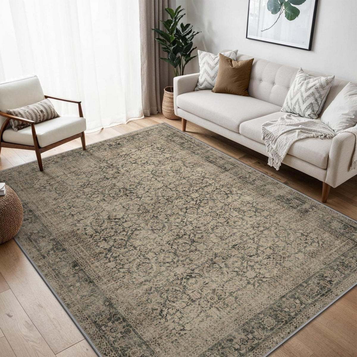 Vintage Teppich Wohnzimmer 240x300cm Hellbraun Rechteckig