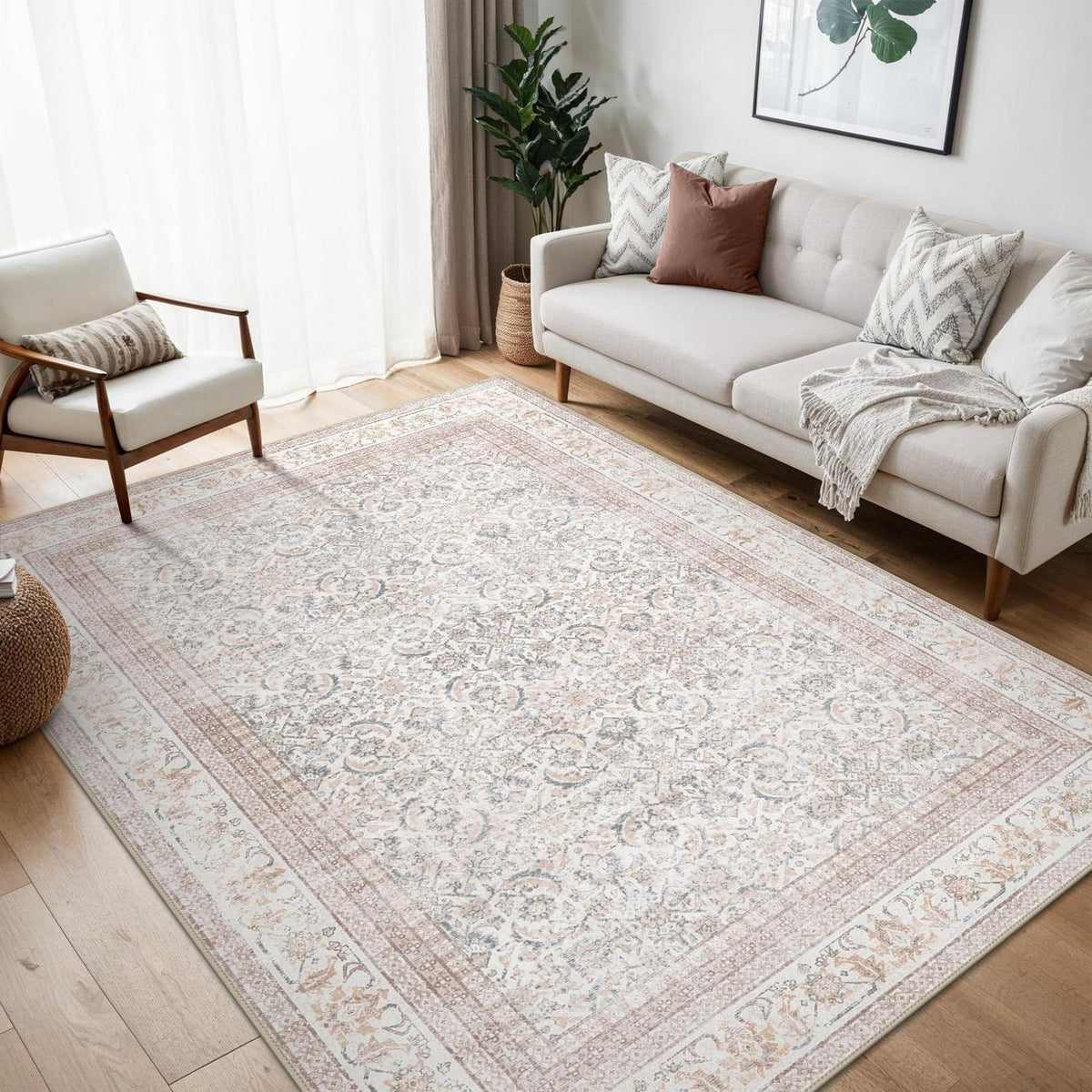 Vintage Teppich Wohnzimmer 300x400cm Hellbeige Rechteckig