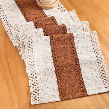 Boho Makramee Tischläufer Braun 30x180 cm – Küchentisch Deko