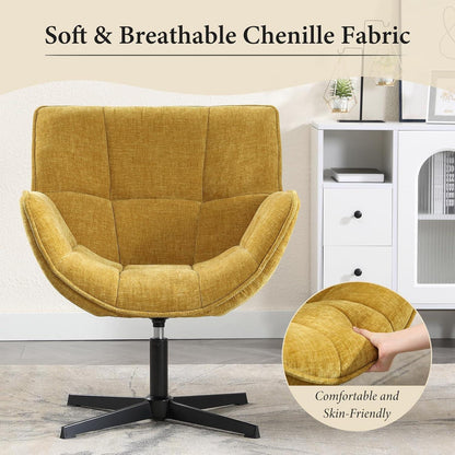 Drehbarer Ohrensessel Chenille Gelb – Bequemer Lesesessel für Wohnzimmer