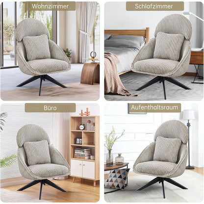 Loungesessel 360° Drehbar mit Abnehmbarem Kissen – Grau/Hellgrau