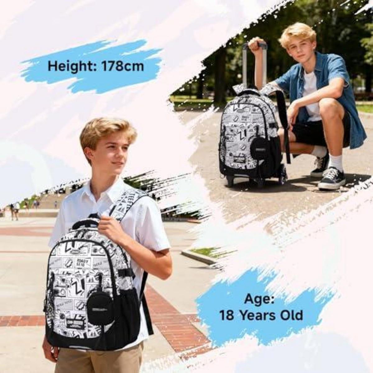 Schulrucksack mit Rollen für Jungen – Abnehmbarer Trolley & 6 Räder