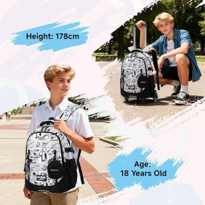 Schulrucksack mit Rollen für Jungen – Abnehmbarer Trolley & 6 Räder