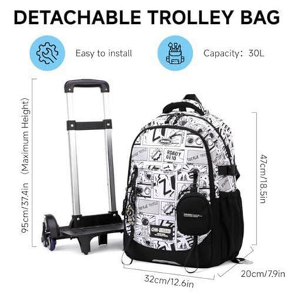 Schulrucksack mit Rollen für Jungen – Abnehmbarer Trolley & 6 Räder