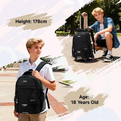 Schulrucksack mit Rollen für Jungen – Abnehmbarer Trolley & 6 Räder