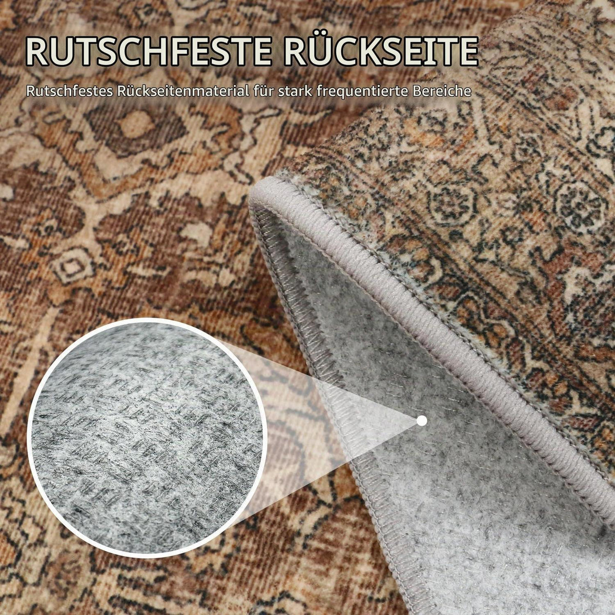 Vintage Läufer Teppich 80x300 cm Rotbraun Waschbar