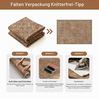 Vintage Läufer Teppich 80x300 cm Rotbraun Waschbar