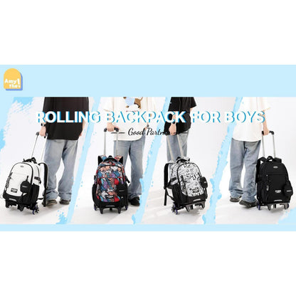 Schulrucksack mit Rollen für Jungen – Abnehmbarer Trolley & 6 Räder