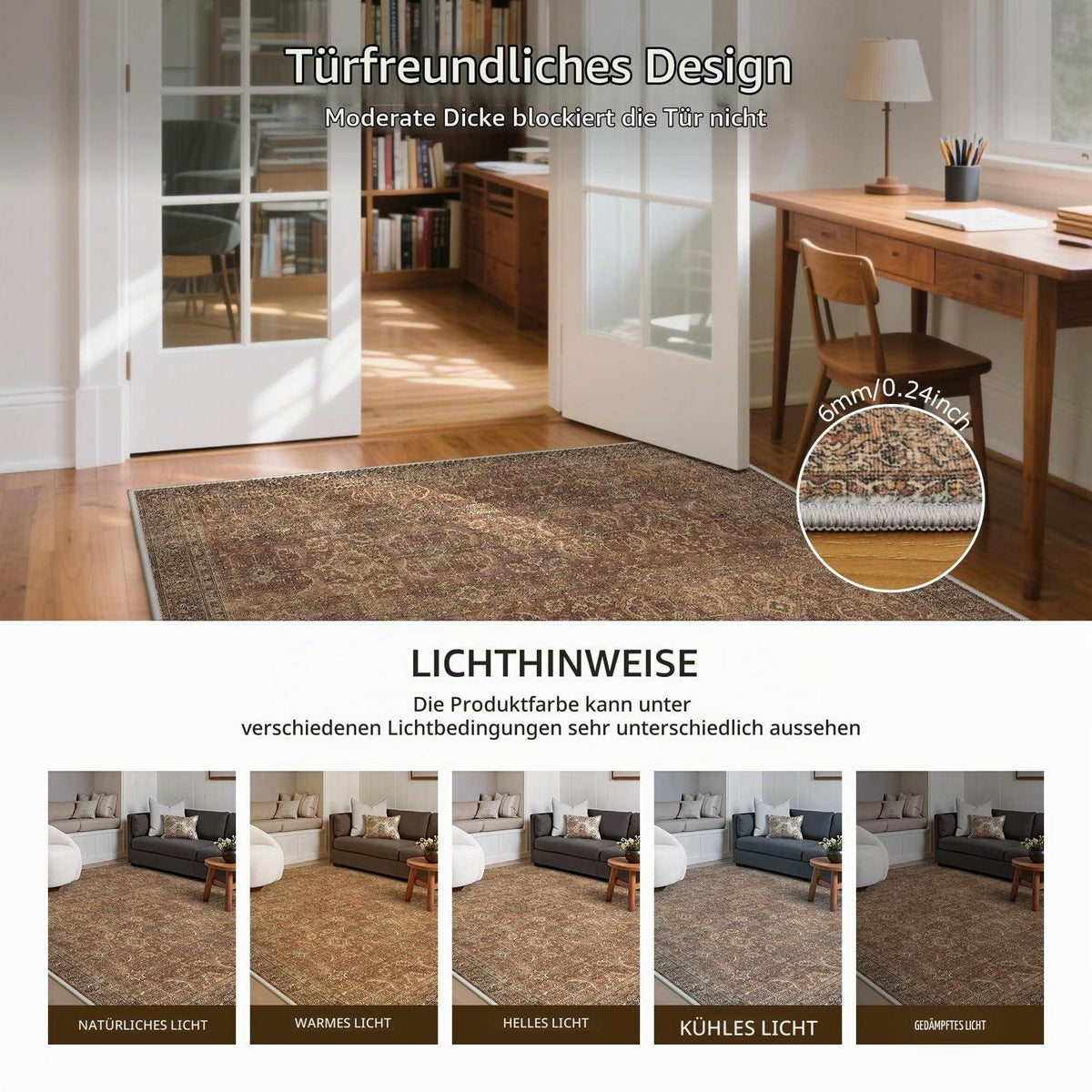 Großer Wohnzimmerteppich 200x290 cm – Rotbraun, Waschbar