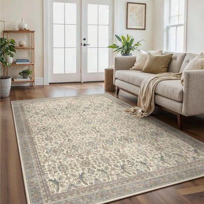 Vintage Teppich Wohnzimmer 160x230 cm – Beige Kurzflor Teppich