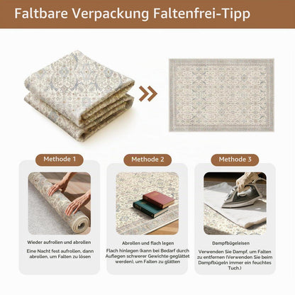 Vintage Teppich Wohnzimmer 160x230 cm – Beige Kurzflor Teppich