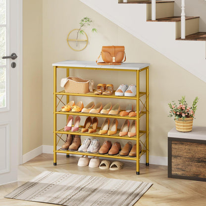 5-stöckiges Schuhregal Weiß & Gold – Platz für 16-20 Paar