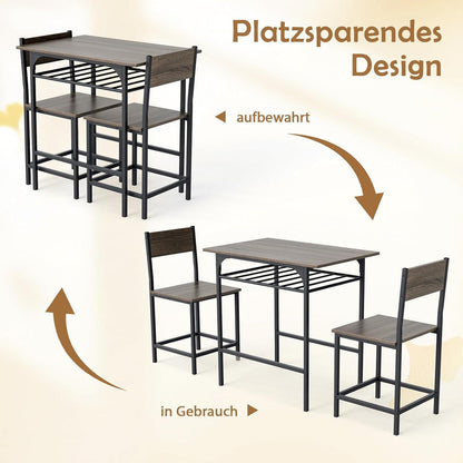Essgruppe Industrial 3-teilig – Esstisch mit 2 Stühlen Grau