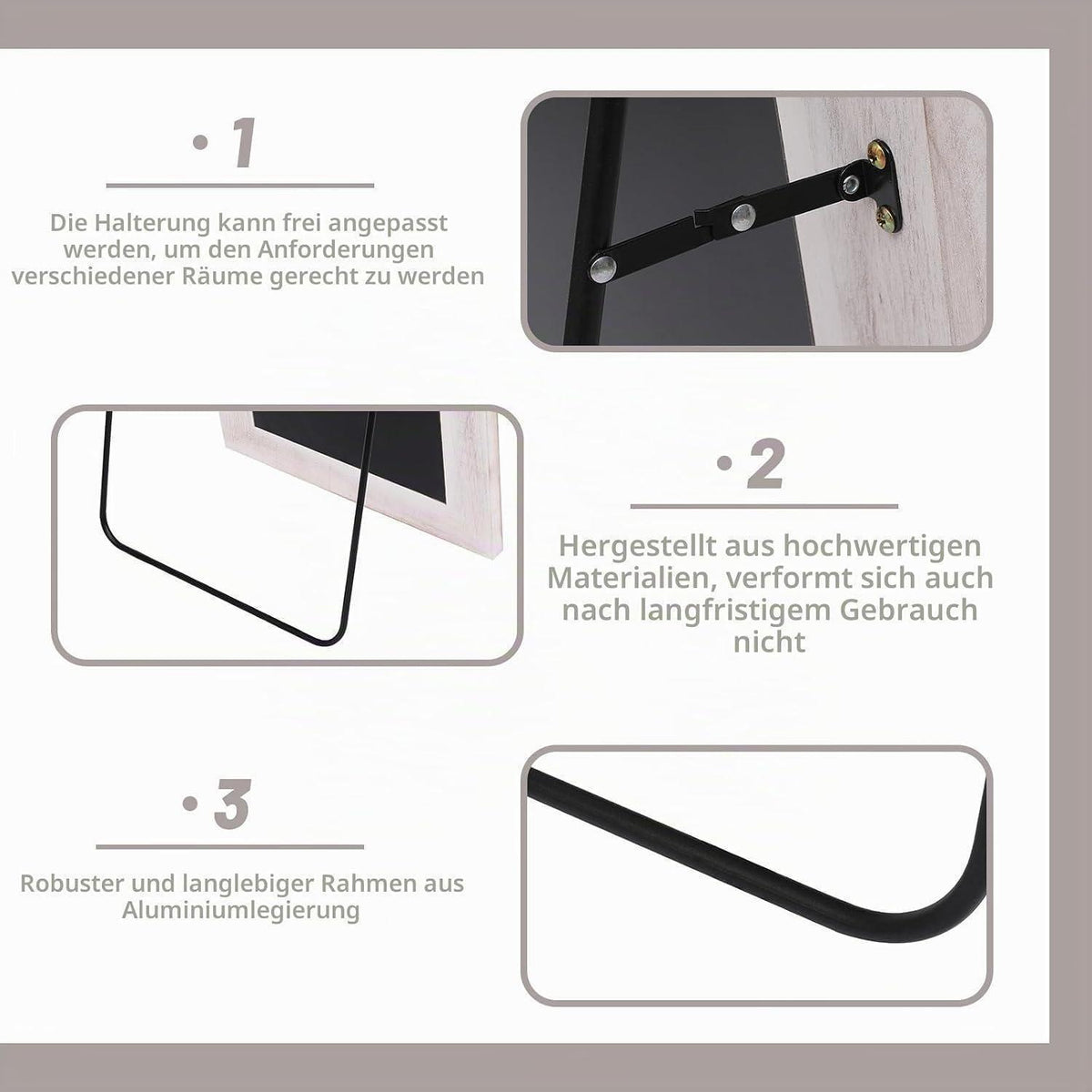 Großer Gewölbter Standspiegel 180x80cm | Massivholz, Bauernhaus-Stil