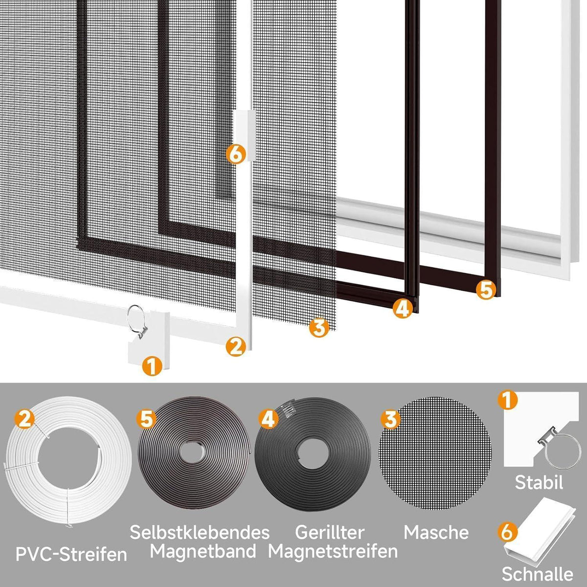 Fliegengitter Fenster DIY 120x130cm – Insektenschutz Magnetstreifen
