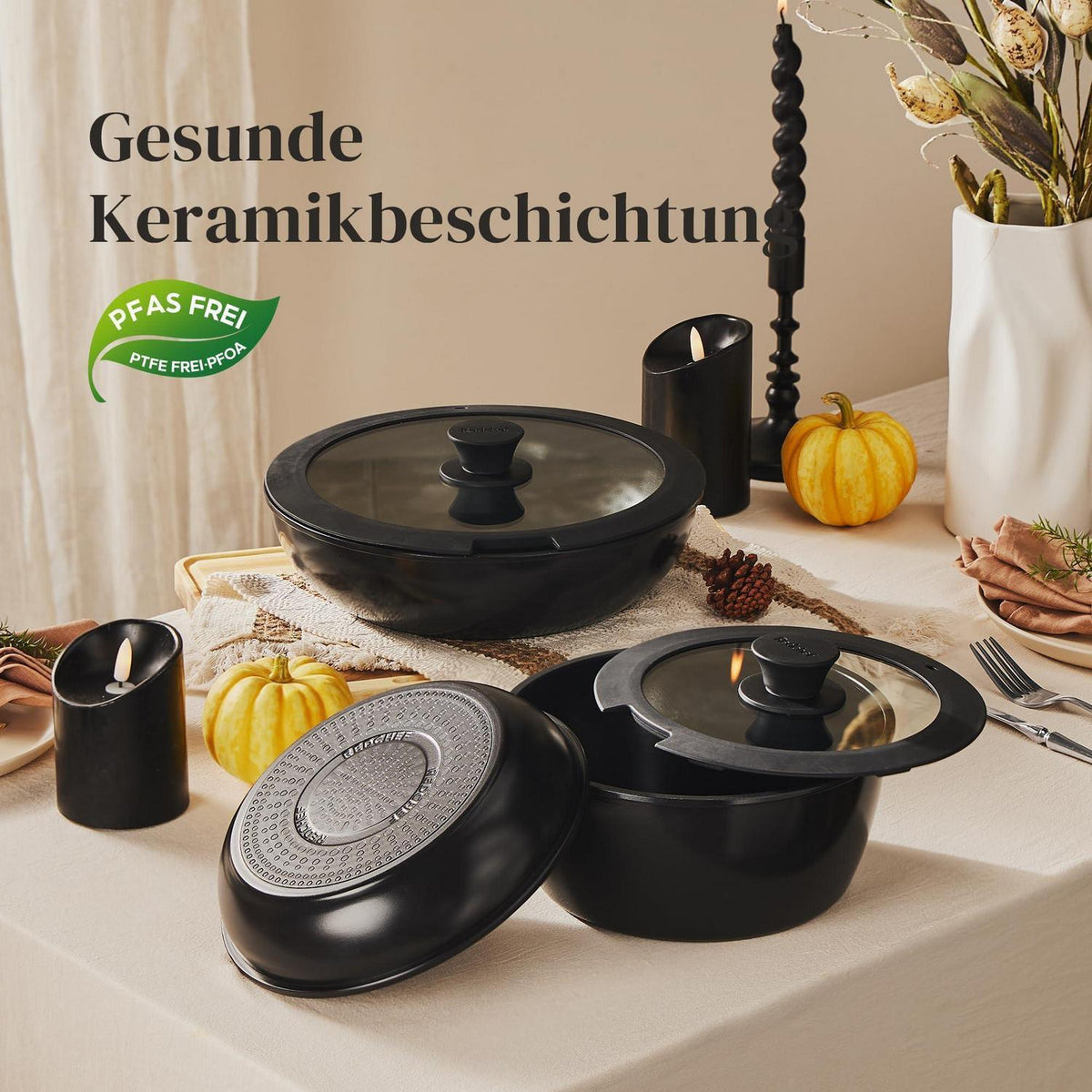 16-teiliges Topfset mit abnehmbaren Griffen – Antihaft-Keramik