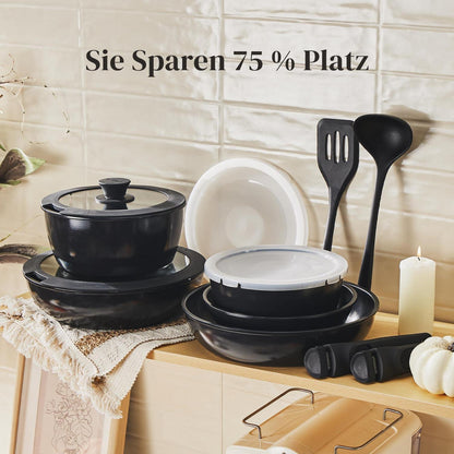 16-teiliges Topfset mit abnehmbaren Griffen – Antihaft-Keramik