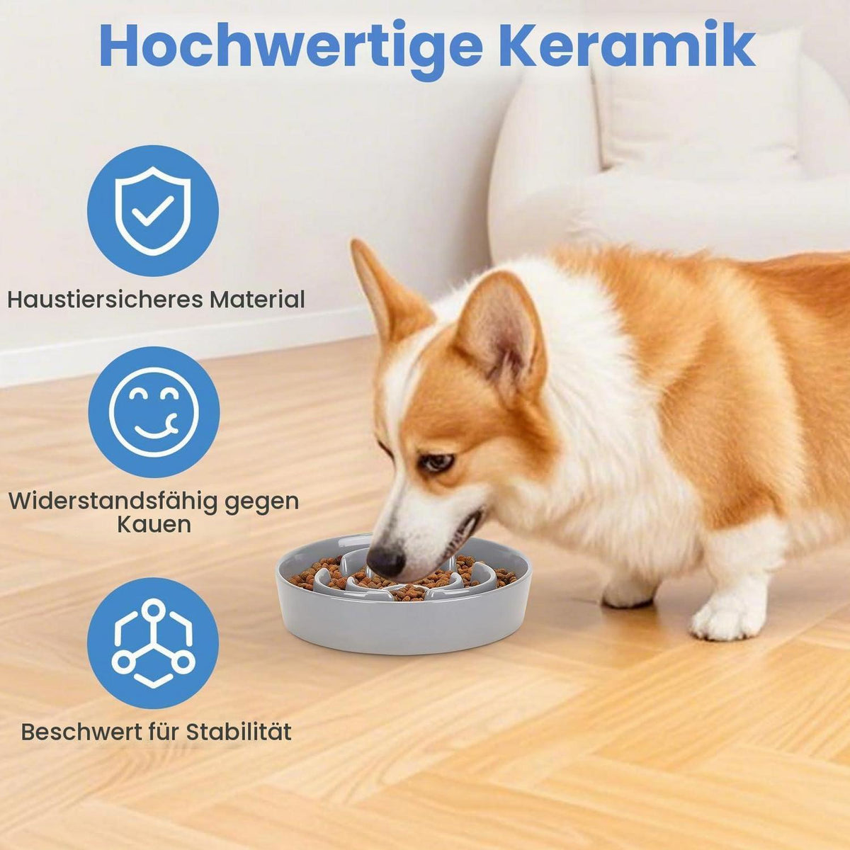 Antischlingnapf Keramik grau – Slow Feeder für Hunde