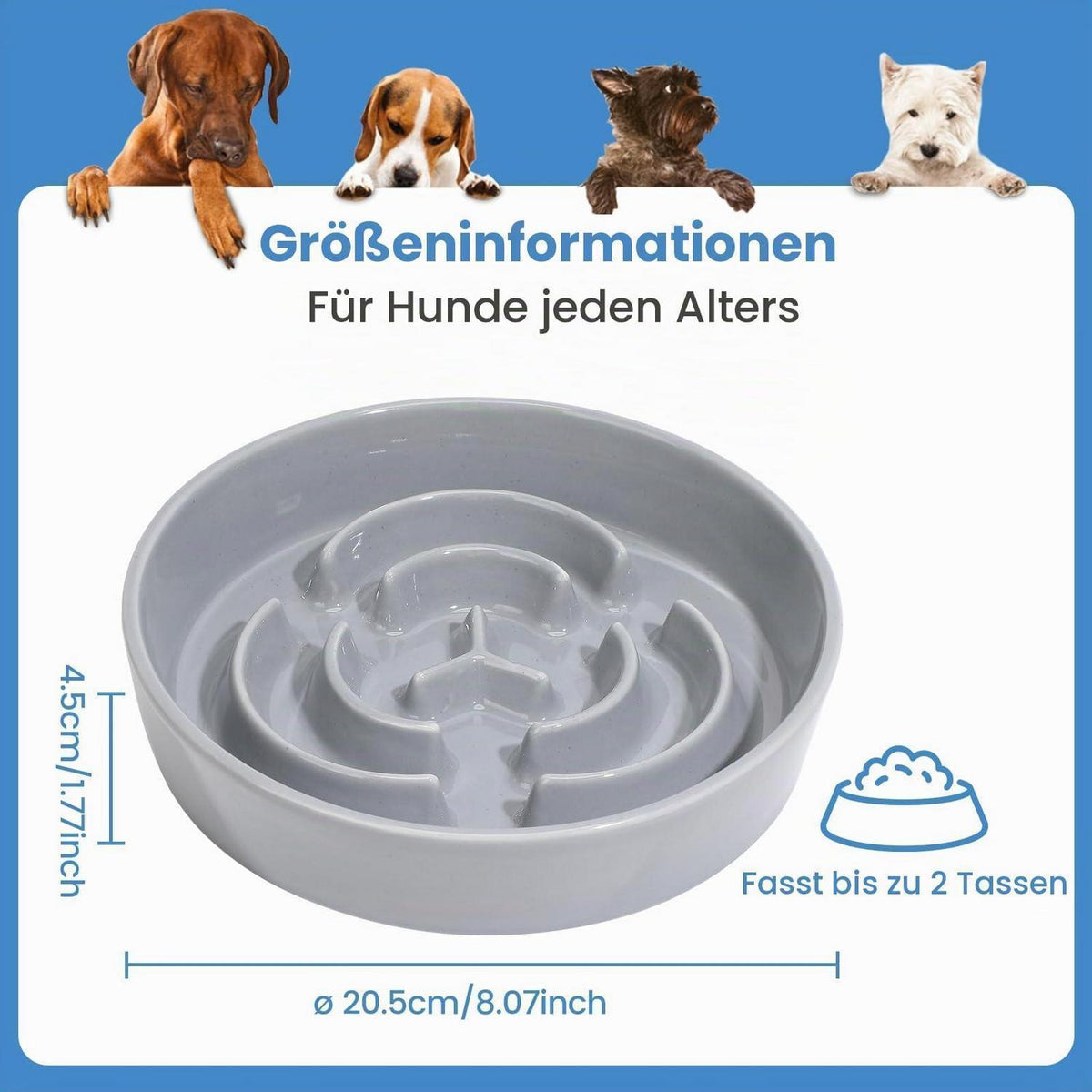 Antischlingnapf Keramik grau – Slow Feeder für Hunde