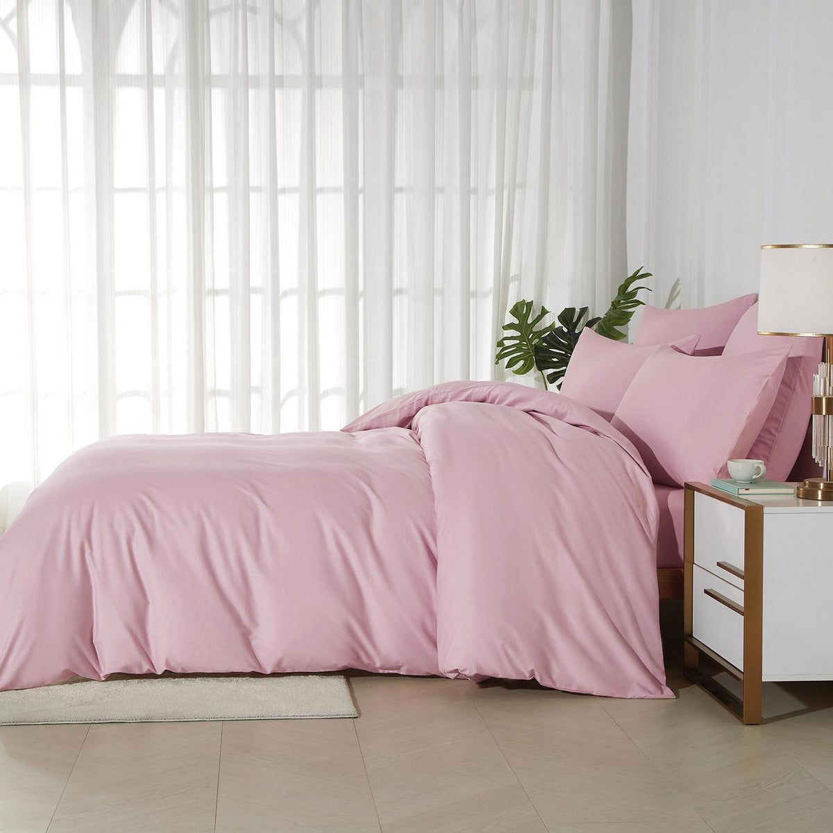 Baumwoll Bettwäsche Set 200x220 Rosa Altrosa Uni