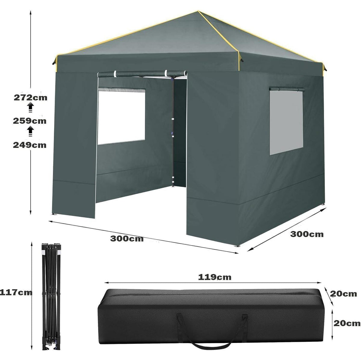 3x3 Pavillon Wasserdicht mit Seitenteilen – Garten & Camping