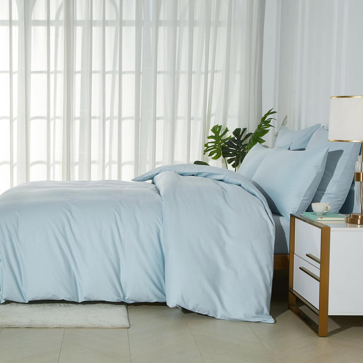 Bettwäsche-Set 135x200 Baumwolle Blau Hellblau Uni