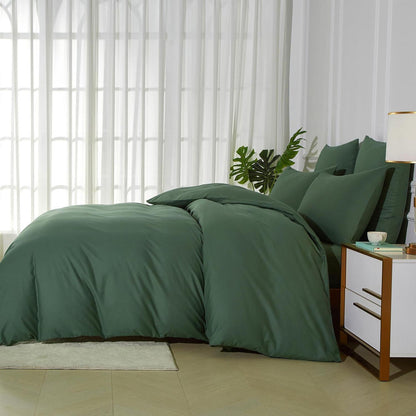 Baumwoll Bettwäsche Set 200x200 Grün Dunkelgrün Uni