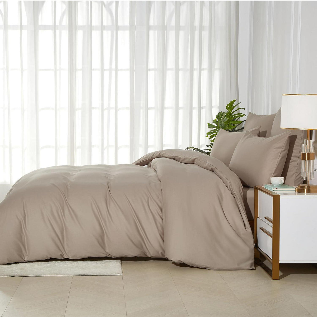 Bettwäsche-Set 220x240 Baumwolle Khaki Taupe – 3-teilig