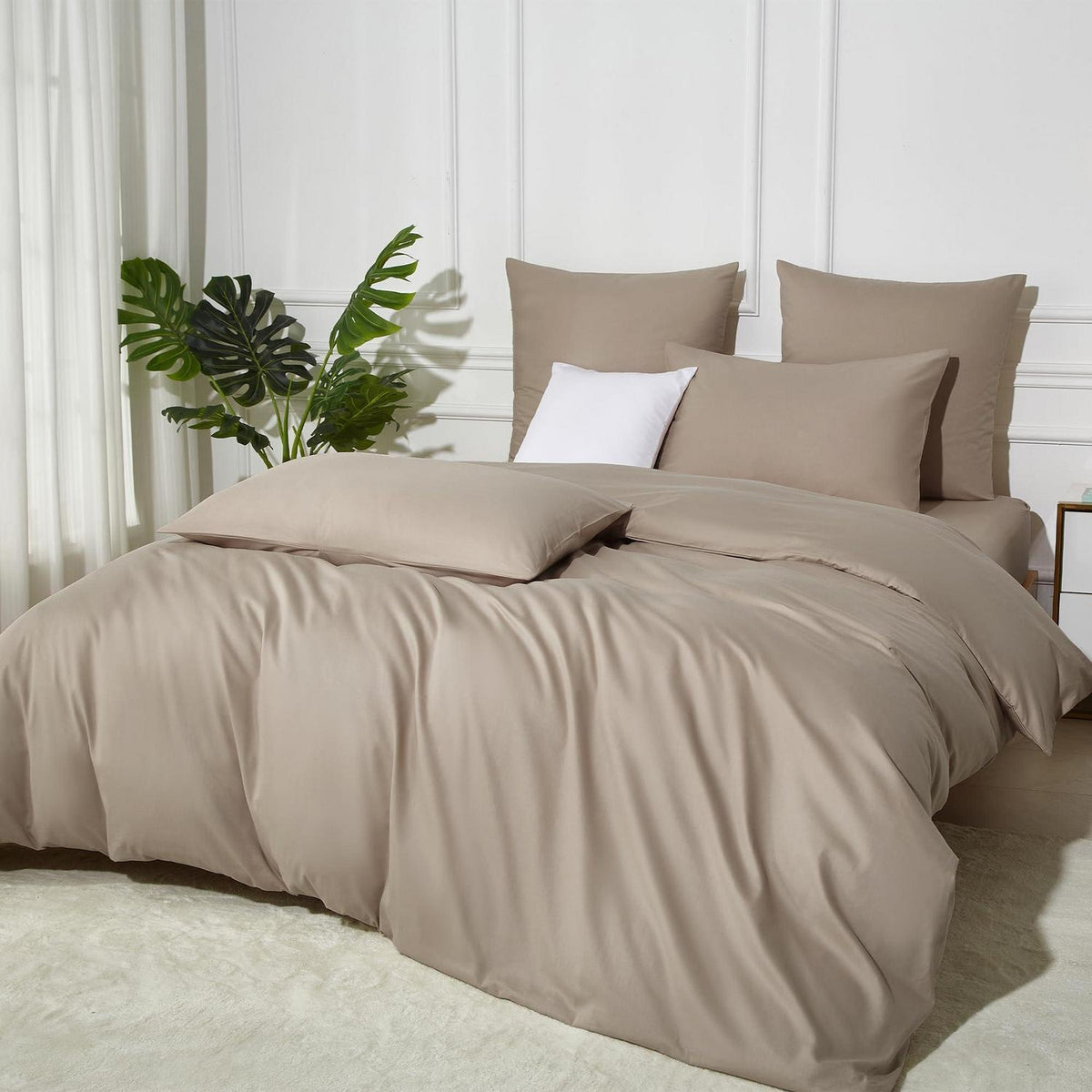 Baumwoll Bettwäsche Set 200x220 Khaki Taupe Uni