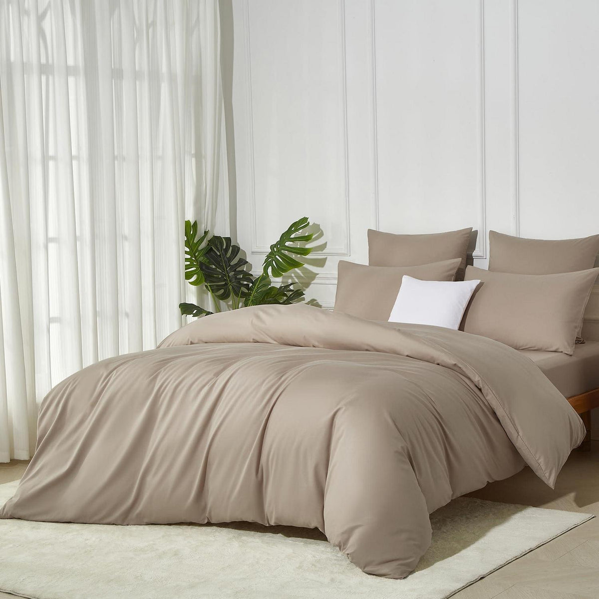 Baumwoll Bettwäsche Set 200x220 Khaki Taupe Uni