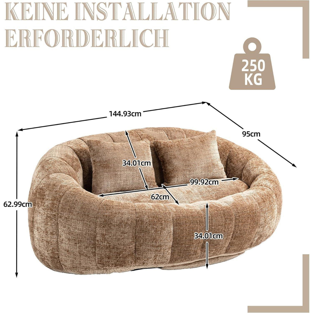 Zweisitzer Boneless Couch mit Memory Schaum – Braun