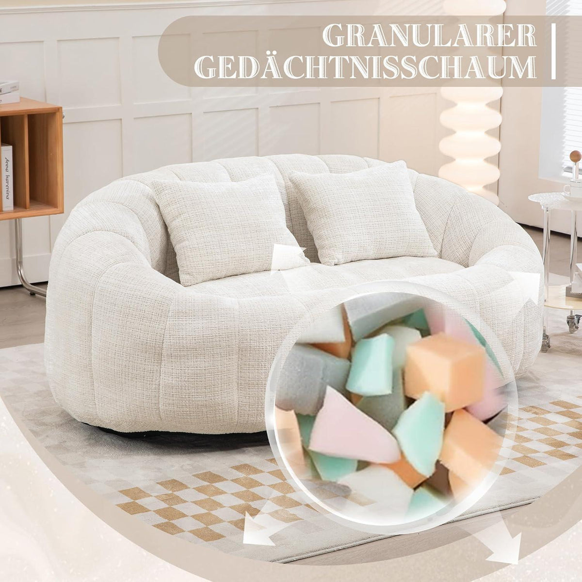 Zweisitzer Boneless Couch mit Memory Schaum – Beige Chenille
