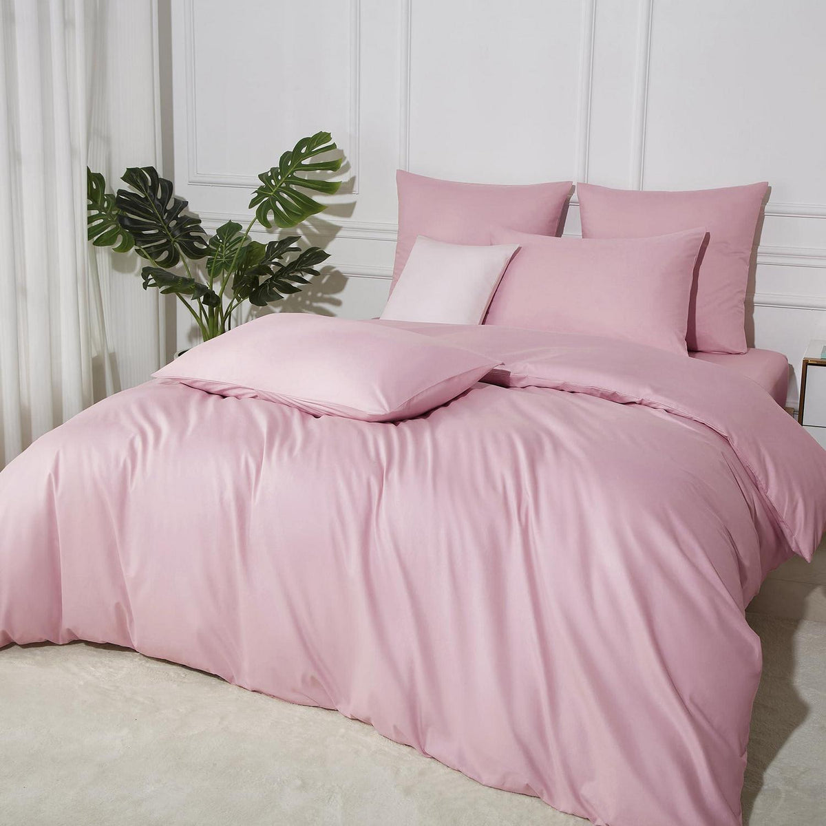 Bettwäsche-Set 135x200 Baumwolle Rosa – 4-teilig, Uni