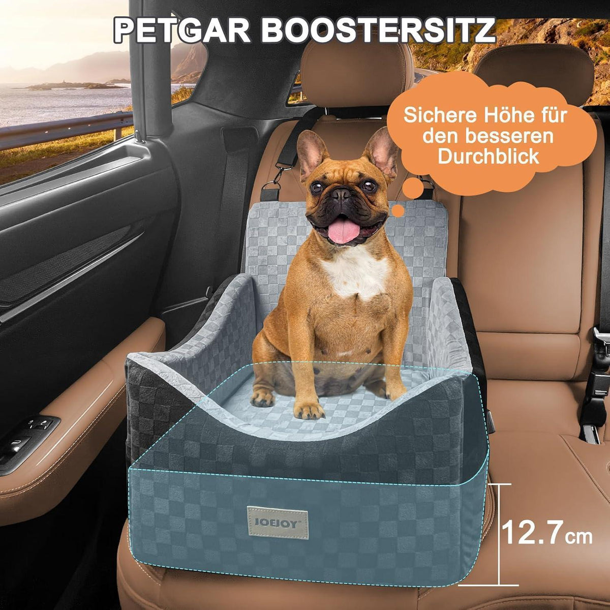 Hunde Autositz mit Memory-Schaum & Stauraum – Grau