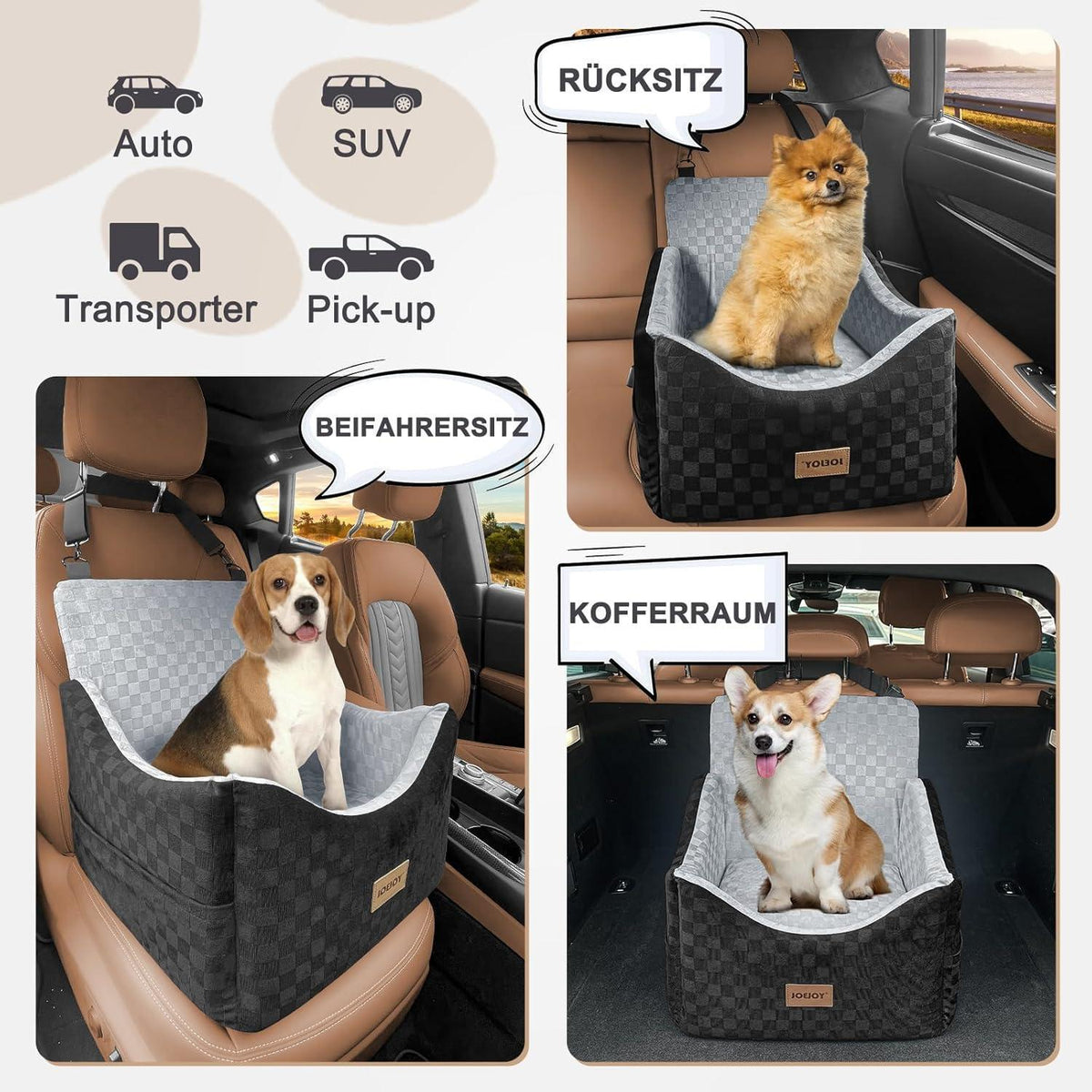 Hunde Autositz mit Memory-Schaum & Stauraum – Grau