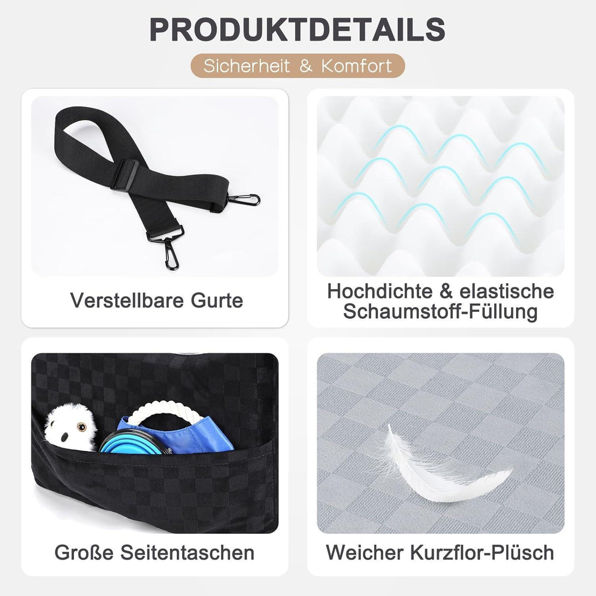Hunde Autositz mit Memory-Schaum & Stauraum – Grau