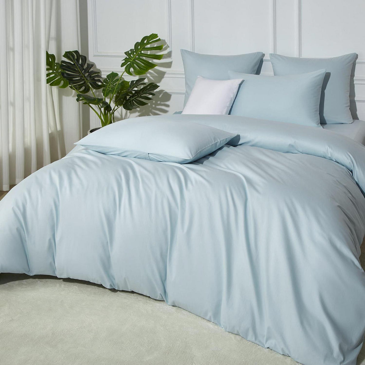 Baumwoll Bettwäsche Set 220x240 Blau Hellblau 3-teilig