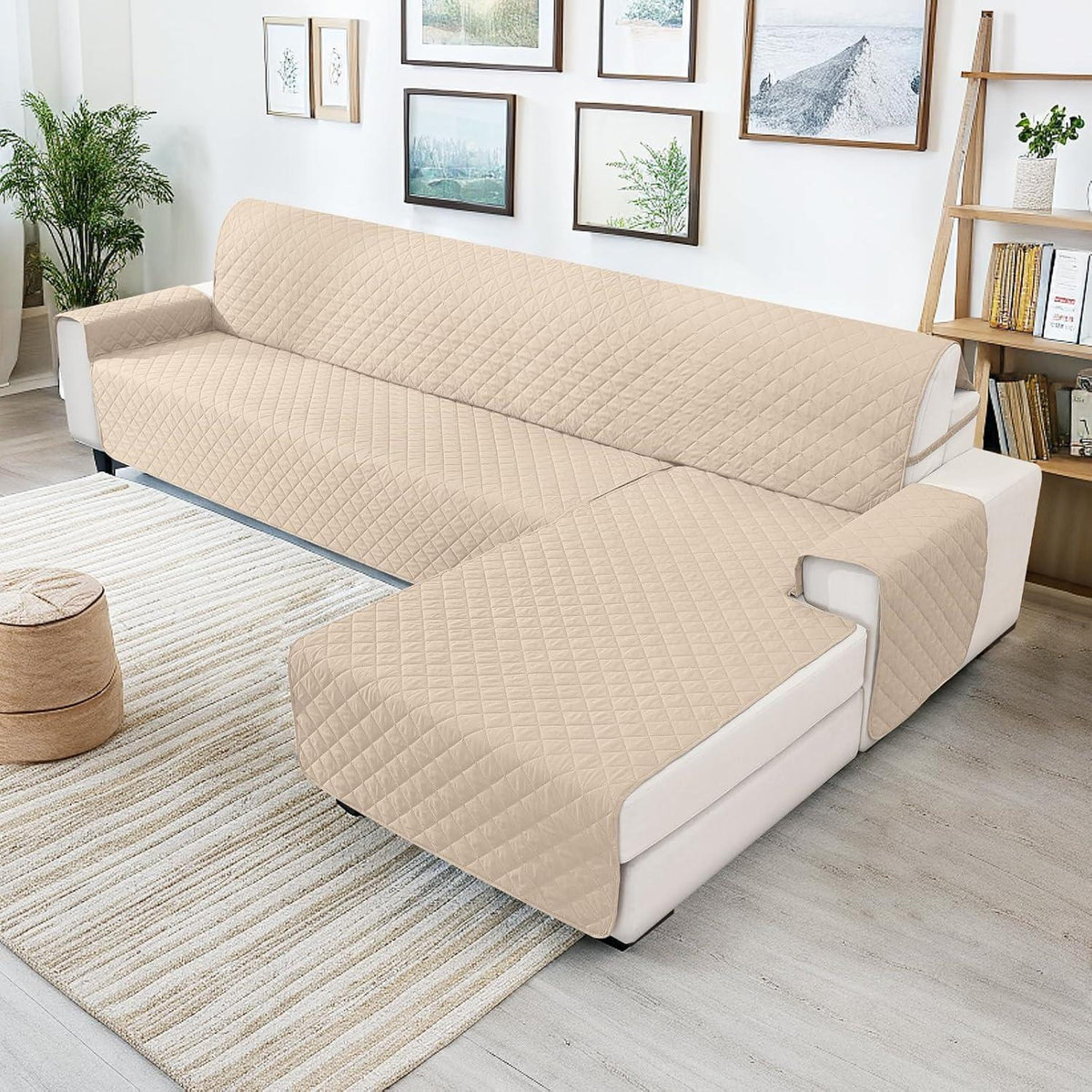 Wasserdichter L-Form Sofaüberwurf 4-Sitzer Beige