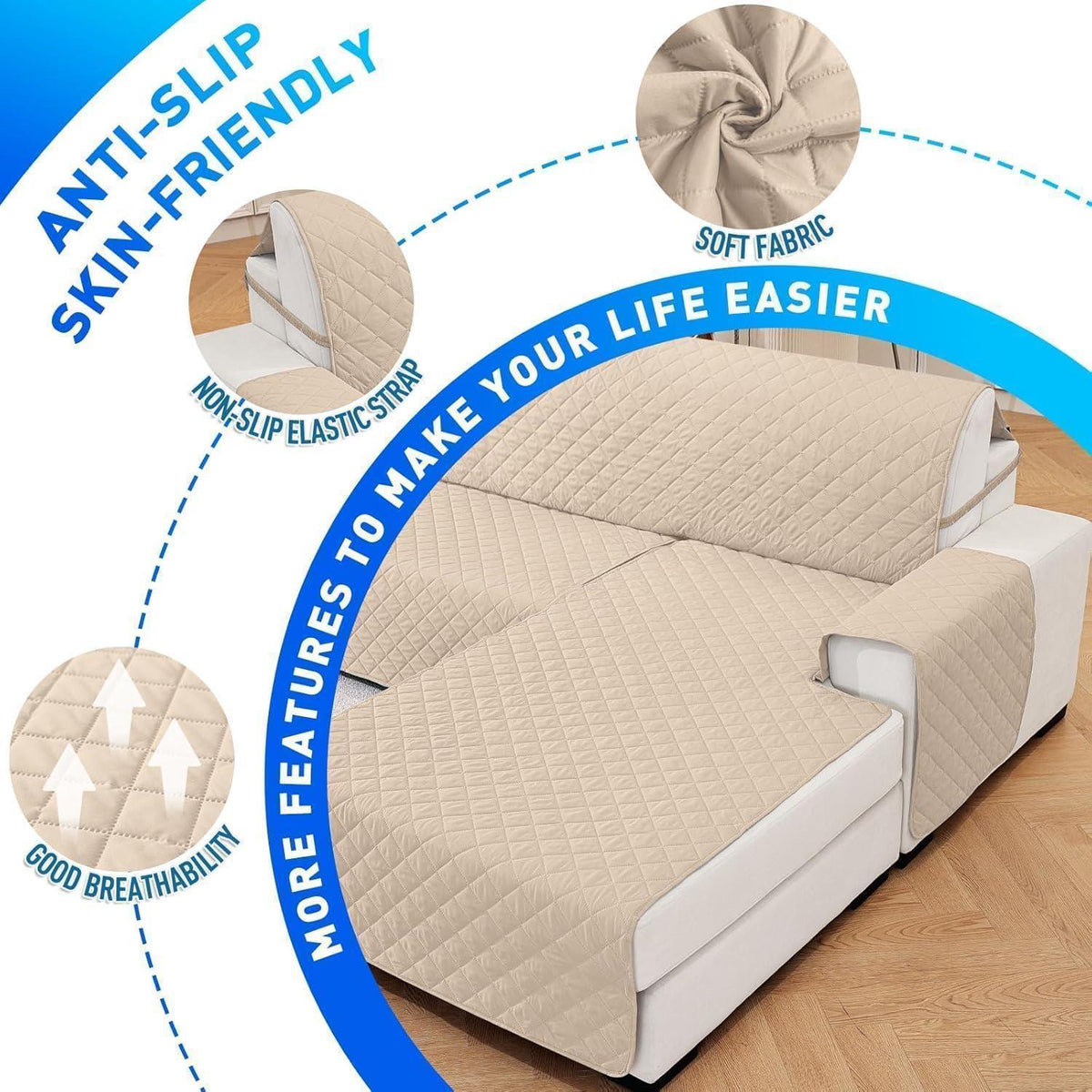 Wasserdichter L-Form Sofaüberwurf 4-Sitzer Beige