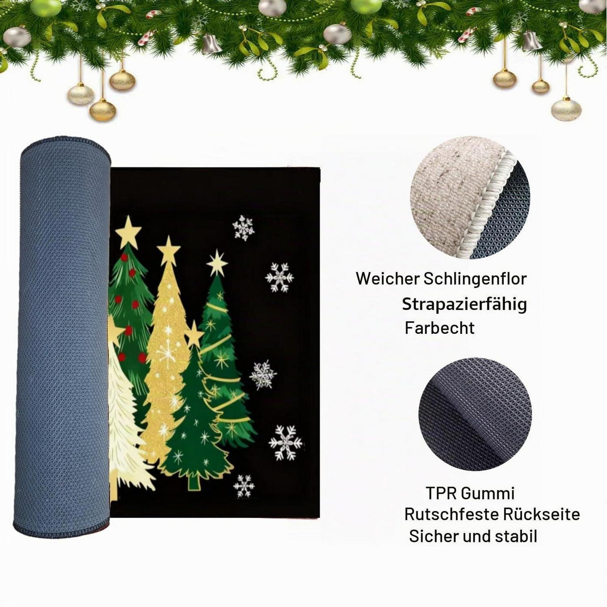 Weihnachts Fußmatte Merry Christmas - Rutschfest & Waschbar