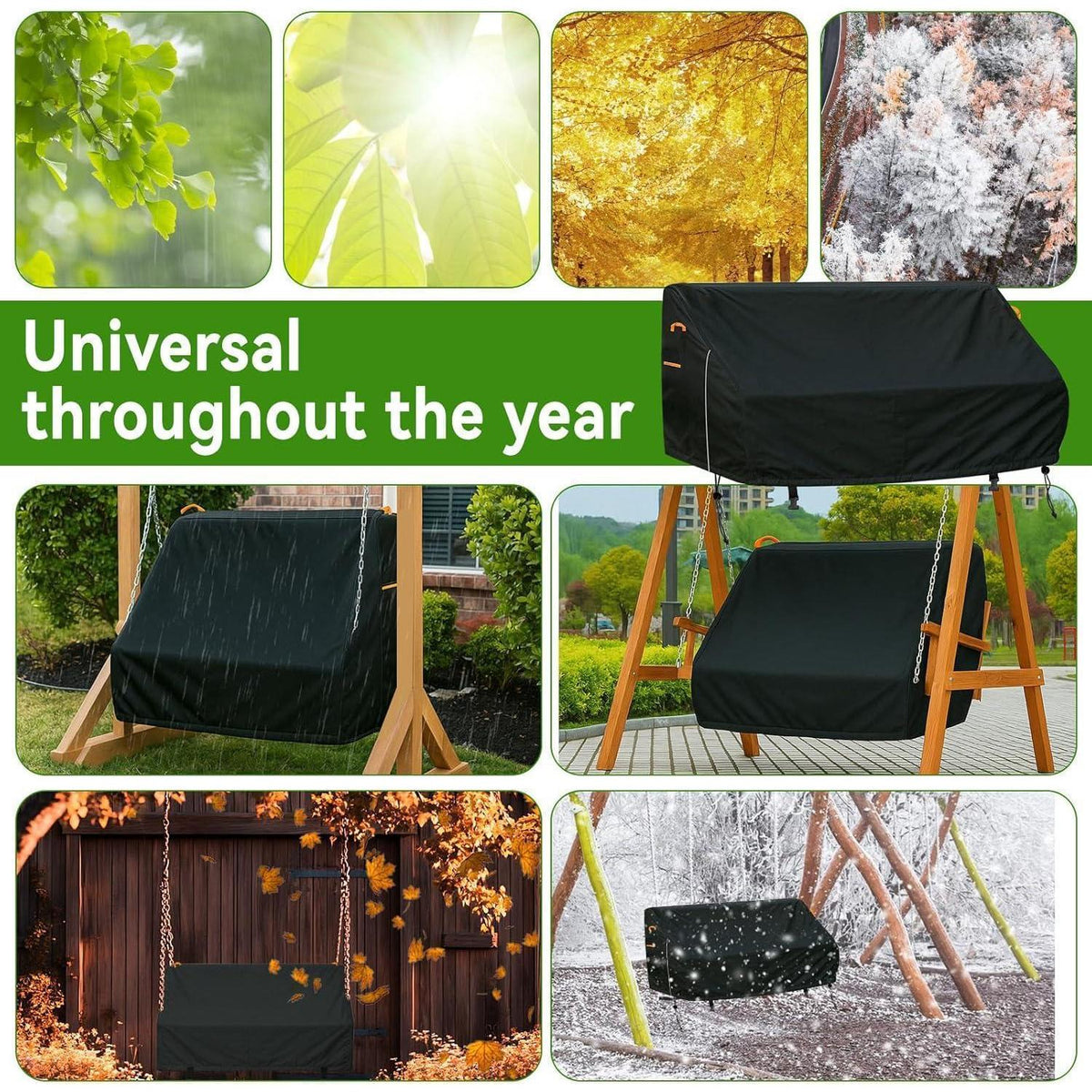 Veranda-Schaukel Abdeckung 600D Wasserdicht UV-Schutz Schwarz