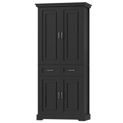 Hochschrank mit 4 Türen & Schublade – Küchenbuffet 180cm Schwarz