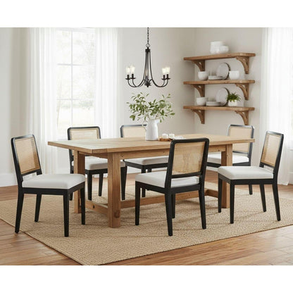 Vintage Esszimmerstühle 2er Set Leinen & Rattan