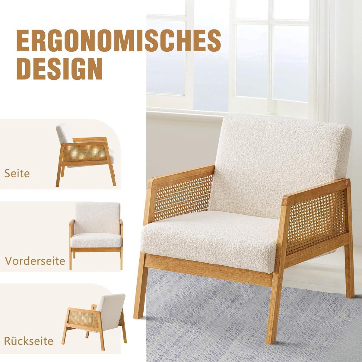 Ohrensessel Bouclé Weiß – Bequemer Relaxsessel für Wohnzimmer